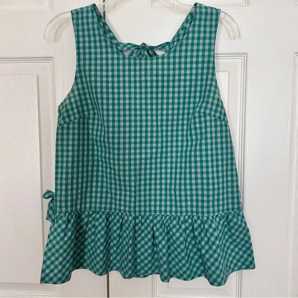 J Crew Printed‎ Bow-Back Peplum Flouncy Tank Top Tie Side Detail Sz XS runs big